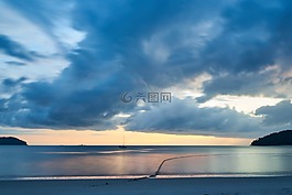 海灘,景觀,日落