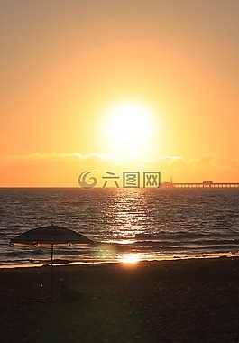 日落,海,海灘