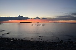 海,日落,島