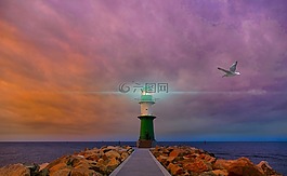 燈塔,海,海洋