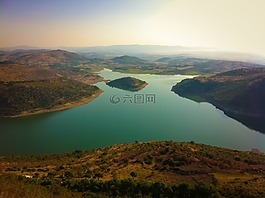 湖,丘陵,天空