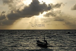 日落,陽光,船