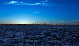 海,日落,云