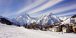 冬天,村,山