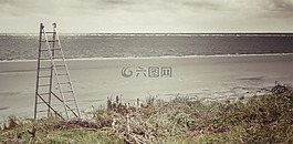 階梯,海灘,沙