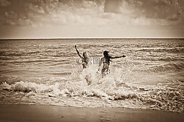 女孩,海灘,海洋