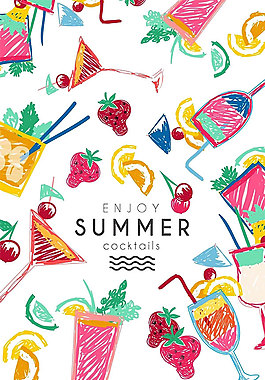 夏季水彩 水果飲料海報