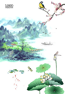 中國風水墨風景山水畫