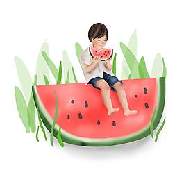 吃瓜小男孩免扣素材