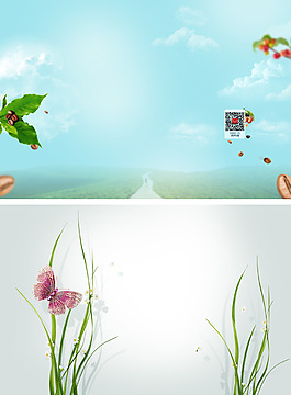 淘寶天貓清新蝴蝶水草背景素材