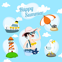5款清新夏天度假元素矢量素材