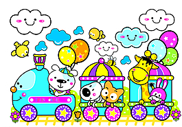 卡通火車和小動(dòng)物插畫矢量素材圖片