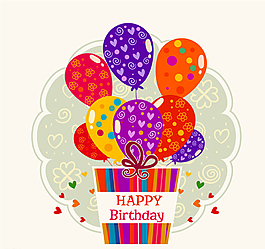 彩色氣球束生日賀卡矢量圖圖片