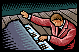 美式彩色版畫 鋼琴演奏