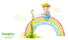 男孩給植物澆水