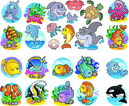 卡通海洋生物魚類