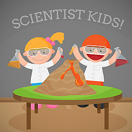 科學(xué)家與孩子火山圖片