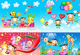 兒童節(jié)卡通插畫(huà)PSD分層模板