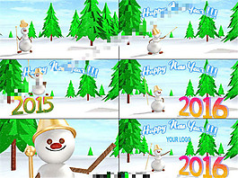 滑稽小雪人祝你2016新年快樂(lè)的3D動(dòng)畫AE模板