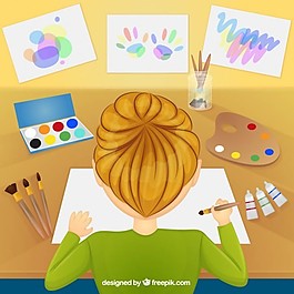女孩画水彩画