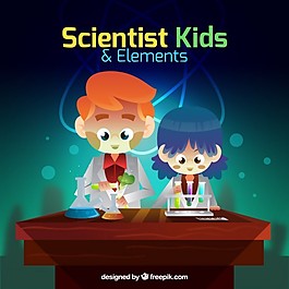 有趣的科學(xué)家孩子與元素