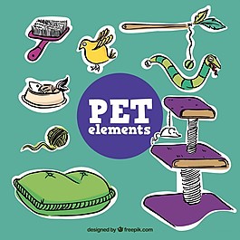 手工繪制的寵物元素標(biāo)簽