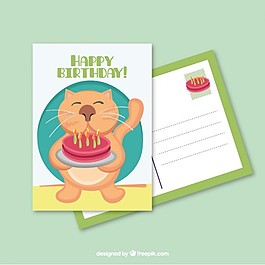 用蛋糕生日明信片的貓