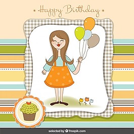 氣球生日卡片剪貼簿風(fēng)格的女孩