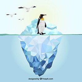多邊形冰山和企鵝