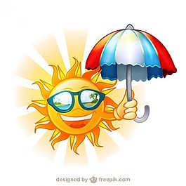 太陽眼鏡和雨傘卡通插圖