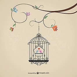 老式笼子里有鸟