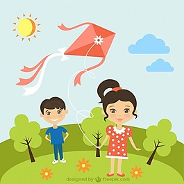 在陽光燦爛的日子里放風箏的孩子
