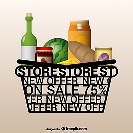 超市用水果和葡萄酒籃