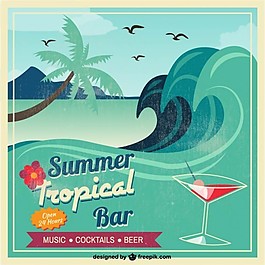 夏季熱帶酒吧海報