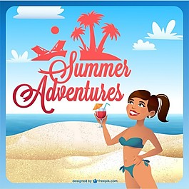 夏日旅游女孩在海灘