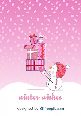 圣誕雪人卡片在幸福的粉紅色背景