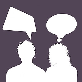 的男性和女性的言語泡沫頭像剪影