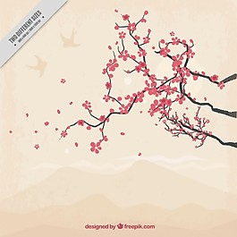 手繪漂亮櫻桃樹背景