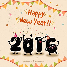 可愛(ài)的歡樂(lè)新年背景有趣的風(fēng)格