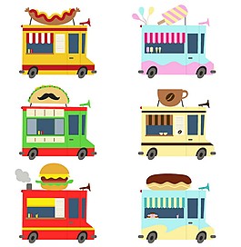 6款卡通食物快餐車矢量素材