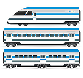 藍色火車車頭和車廂矢量素材