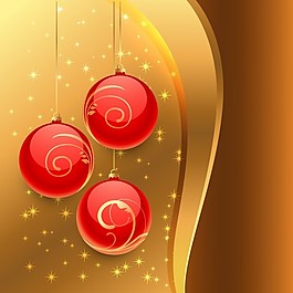 金色背景與紅色圣誕球
