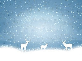 雪地上的藍(lán)色背景的馴鹿