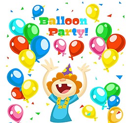 彩色氣球和兒童生日賀卡矢量圖