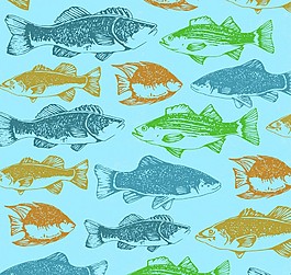 彩色魚類無縫背景矢量素材