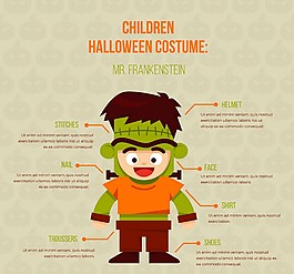萬圣節科學怪人裝扮服裝矢量圖
