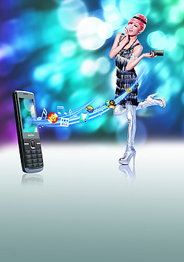 按鍵音樂手機DJ酒吧風女模海報