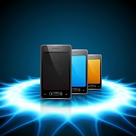 有光澤背景的移動電話