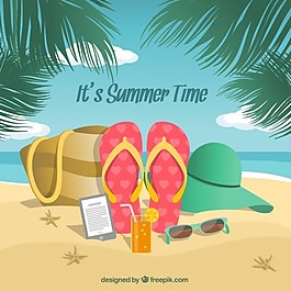 海灘背景與夏季配件
