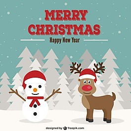 圣誕卡和雪人和馴鹿